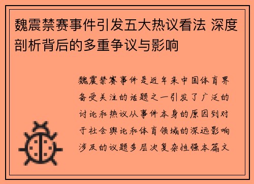 魏震禁赛事件引发五大热议看法 深度剖析背后的多重争议与影响